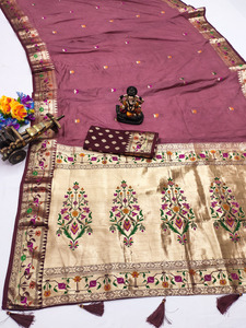 ผ้าไหมส่าหรีผ้าไหมสีพีชคุณภาพเยี่ยมทอแบบก้นทอเป็นแนวคิดความเปรียบต่างของสารีทั้งหมดสำหรับปาร์ตี้ที่ต้องมีคอลเลกชันสำหรับ - Product Image 3