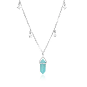 Natuurlijk Amazoniet Potlood Gevormd Met Zijster Bedels 925 Sterling Zilver Unieke Ketting Fijne Sieraden Groothandel Fabrikant