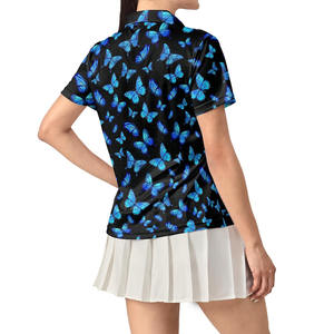Polo pour femme en sublimation bleu et noir contrasté, fabricant de qualité de marque, impression de logo OEM, polo en sublimation pour femme - Product Image 2