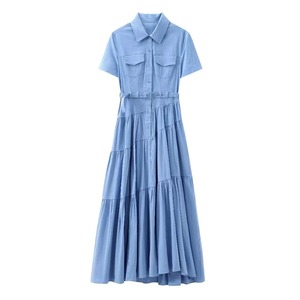 2025 Summer New Women's Fashion Elegance Versatile Fashionable Classic Matching <b>Belt</b> Shirt Style Dress XS Casual Front Solid - Product Image 2