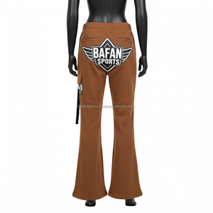 Pantalones de Campana para Mujer, Alta Calidad, 280 GSM, Tela Elástica de Algodón y Poliéster, Color Marrón, Panel Cargo, Impresión de Logotipo Personalizado - Product Image 2