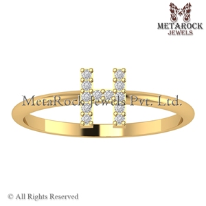 Bague initiale H en or jaune 14 carats massif Pave Diamond Jewelry Fait à la main A à Z Minimalist Letters Ring Gold Diamond Jewelry H Ring - Product Image 4