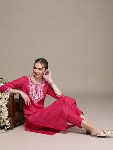 <b>women</b> <b>Women</b> Floral Embroidered Regular Pure Cotton Kurta with <b>Trousers</b> indian pakistan salwar kameez - Product Image 6