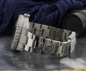 Montre de luxe en acier inoxydable avec moissanite, entièrement sertie de diamants, style hip-hop, avec cadran romain - Product Image 3