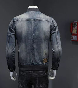 Veste bomber en denim pour homme, vêtements de rue décontractés, vêtements d'extérieur, coupe ajustée, lavage robuste, style moderne, léger, vêtement de tous les jours - Product Image 3