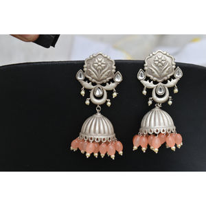 Pendientes de aro con cuentas de piedra de latón con aspecto de plata, diseño nuevo, tradicional, hecho a mano, 2025, para niñas y mujeres - Product Image 1