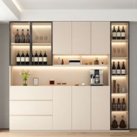 Buffet moderne modulaire écologique en bois avec éclairage LED, bar à café, portes en verre, et casier à vin pour salles à manger et salons