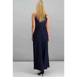 Abito da sera lungo in chiffon blu navy con pizzo e scollo all'americana da donna Nightway, taglia 10, stile ballo, design semplice e naturale - Product Image 2