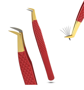 Pinzas de extensión rojas de acero inoxidable Punta dorada para un volumen de pestañas fuerte y pinzas de pestañas de agarre de fibra de Gray Rocks - Product Image 2