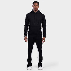 100% coton polaire hommes hiver survêtement bouffée impression à capuche Flare survêtement pantalon ensemble bouffée impression à capuche Flare pantalon survêtement costume - Product Image 1