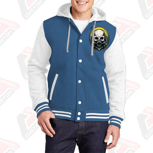 Chaqueta Varsity cálida y elegante para hombre con capucha 100% algodón polar bordado Technics Digital impreso liso teñido para invierno - Product Image 5
