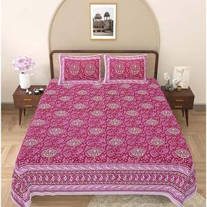 Parure de lit double avec 2 taies d'oreiller, imprimé ethnique rose, ensemble 3 pièces pour usage domestique (ADB1471) - Product Image 2