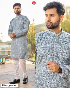Vente en gros de Kurta pour hommes avec manches à revers Tenue ethnique formelle disponible en vrac - Product Image 5
