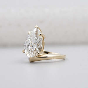 Yellow Gold Pear Shape <b>Diamond</b> <b>Ring</b> with Side Stone Accent - Product Image 3