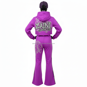 Survêtement Premium pour Femme 320 GSM en Molleton Épais Coton Polyester Violet avec Panneau Contrastant et Logo Strass Thermocollé Grandes Tailles - Product Image 2