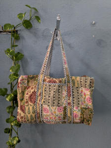 Bolsa de lona de algodón de lujo hecha a mano grande Patchwork diseño de impresión de bloque portátil para verano invierno viaje mercado compras deporte - Product Image 2