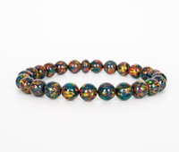 Bracelet de luxe exclusif en opale noire naturelle, perles certifiées GIA, en argent sterling plaqué rhodium, serti clos, émanant une flamme intense