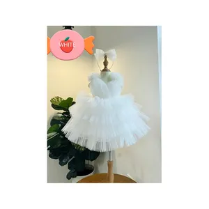 Yüksek kalite beyaz bebek kız uzun çiçek çocuklar için düğün elbisesi Net ck tasarımlar ağır parti elbise giymek