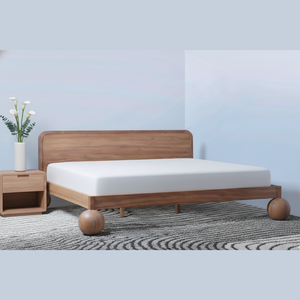 Modern Mid Century Queen Size Solid Teak Wood <b>Bed</b> <b>in</b> Natural Wood Colour for Home Apartment or Hotel Furniture - Product Image 1