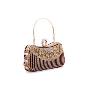 Pochette de mariée marron de luxe P14997 sac à main/sac de fête en soie à motif floral doublé de satin et de polyester - Product Image 2