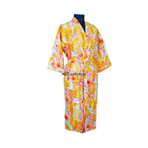 Kimono Hecho a Mano 100% Algodón para Mujer, Estampado Floral Indio, Cuello en V, Cierre con Cinturón, Manga Larga, Bata Suave y Transpirable - Product Image 5