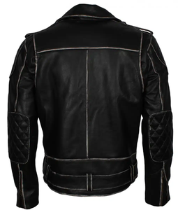 Venta caliente de los hombres Slim Fit Biker Jacket Nuevo producto-Cuero negro desgastado con cremallera de marca para montar en bicicleta de invierno - Product Image 6