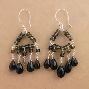 Boucles d'oreilles pendantes en argent sterling avec quartz fumé chic en forme de larme - Product Image 2