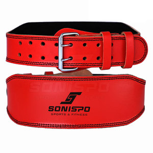 SONISPO Leather Weightlifting <b>Belt</b> Adjustable Buckle Waist Support for Strength Training Unisex <b>Red</b> - Product Image 1