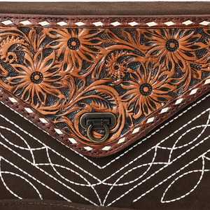 Sac en cuir suédé western pour filles en stock prêt à l'emploi, botte cousue avec design floral et fermeture à glissière - Product Image 4