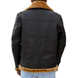 Chaqueta de Cuero Negra con Forro de Piel de Oveja para Hombre, Chaquetas de Cuero de Doble Cara para Hombre, Chaqueta de Cuero Transpirable de Talla Grande - Product Image 3
