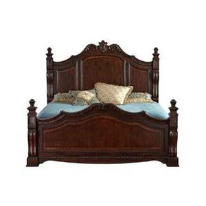 Lit à panneaux de style victorien en bois sculpté marron foncé - Product Image 1