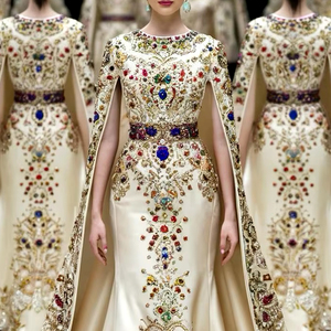 TRENDY-Caftan Vestido de seda de manga larga Adornado Cristal Beadssstone Dabka Zari Bordado Fiestas/Bodas-Paquistaní 2024 - Product Image 1