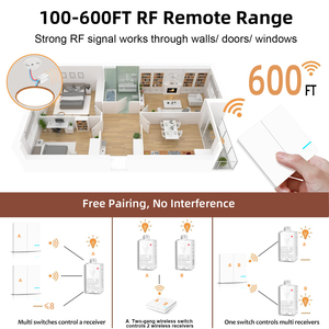 Nhanh chóng cài đặt điều khiển ánh sáng từ xa Kit 433Mhz tường chuyển đổi 2-Gang 10A chống tăng Receiver 1000W LED tương thích - Product Image 5