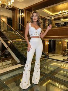 <b>Sexy</b> Black Two Piece <b>Set</b> High Waist Flared Pants Crop Top With Studded Detailing Sleeveless Party Outfit Summer Fashion - Product Image 6