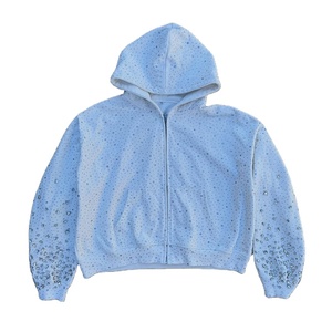 Sudadera con capucha francesa para hombre, personalizada, vintage, con lavado ácido, pedrería, bordado desgastado, de gran tamaño y peso pesado, estilo streetwear - Product Image 1