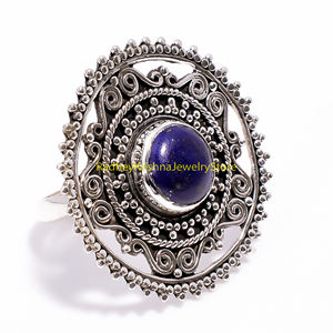 แหวนเงินแท้ 925 ลายฉลุ ประดับด้วยพลอยลาพิส ลาซูลี รูปทรงวงรี แบบวินเทจ |   เครื่องประดับหินสีน้ำเงินทำมือ - Product Image 5