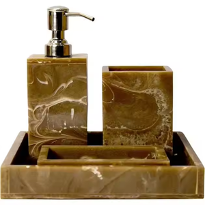 Juego de baño de resina de lujo, accesorios de tocador modernos, jabonera, soporte para cepillo de dientes, bandeja para vaso, decoración elegante hecha a mano elegante - Product Image 2