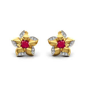 18k or jaune véritable diamant émeraude boucles d'oreilles florales or massif diamant enfants minuscule boucle d'oreille fabricant de bijoux fins - Product Image 6