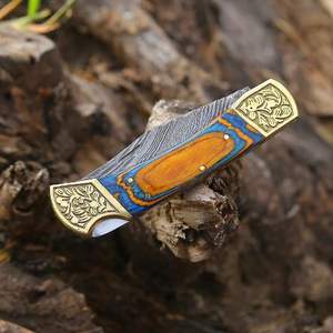 High Quality Handmade Damascus Folding <b>Pocket</b> Knife with Wooden Handle Industrial Grade Outdoor Camping Customizedle with Sheath - Product Image 4