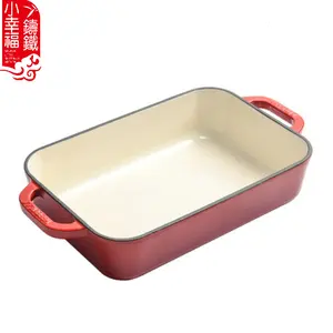 Factory Direct Double Metal Handle enamel Baking Pan Cast Iron Frying Pan Bakeware For Sale