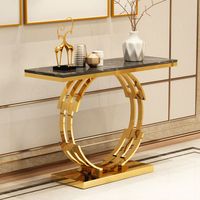 Table console moderne de luxe en acier inoxydable et marbre, finition dorée, design personnalisable pour salon et hôtel