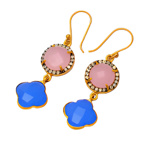 Rose Blue Chalcedony CZ Gemstone Dangle Earrings 925 <b>Sterling</b> <b>Silver</b> Gold Plated Handmade for Women Wedding & Party Occasions - Product Image 3