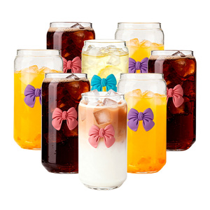 Coquette <span class=keywords><strong>arc</strong></span> esthétique tasse paille tasse verre cadeau de noël ensemble 16oz tasse à café glacé écologique BPA tasse à boire <span class=keywords><strong>verrerie</strong></span> - Product Image 3