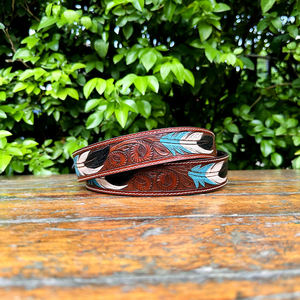 Ceinture de cowboy western style rétro punk avec rivets, en cuir de vache véritable avec motif en relief de feuilles et boucle en alliage, personnalisable - Product Image 4