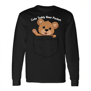 T-shirt à manches longues avec poche en forme d'ours mignon pour hommes et femmes, vêtements décontractés pour amoureux des ours - Product Image 2
