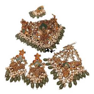 Diseñe su propio collar de acero inoxidable Pendientes Matha Patti Bindi Conjuntos Moda de lujo Ropa nupcial Fiesta 4 piezas Conjunto Señoras - Product Image 1