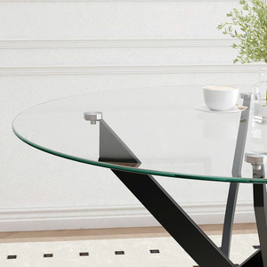 Table à manger ronde en verre de 31.5 po, base en métal noir élégant pour un repas élégant dans des appartements ou des maisons - Product Image 5
