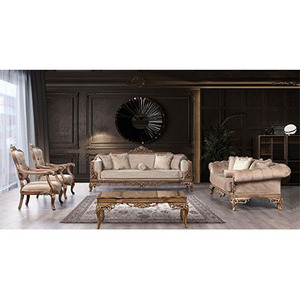 Juego de Sofás Seccionales de Madera Maciza Zaini Clásico de Lujo con Calidad Artesanal Duradera para Salas de Estar de Apartamentos y Hoteles - Product Image 1
