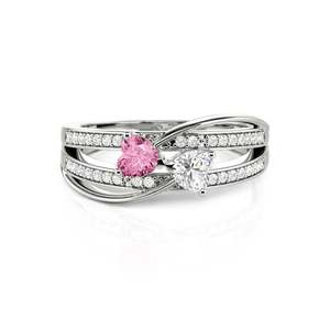 Jeulia Sterling Silver Custom Twist Double Heart Bow <b>Ring</b> <b>Adjustable</b> Inlay - Product Image 1