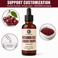 Gouttes de Vitamine B12 Premium pour Adultes Certifiées Casher, USDA, Halal, Véganes, Sans OGM, Soutien Quotidien des Nerfs, Personnalisables OEM ODM, Certifiées NSF ISO